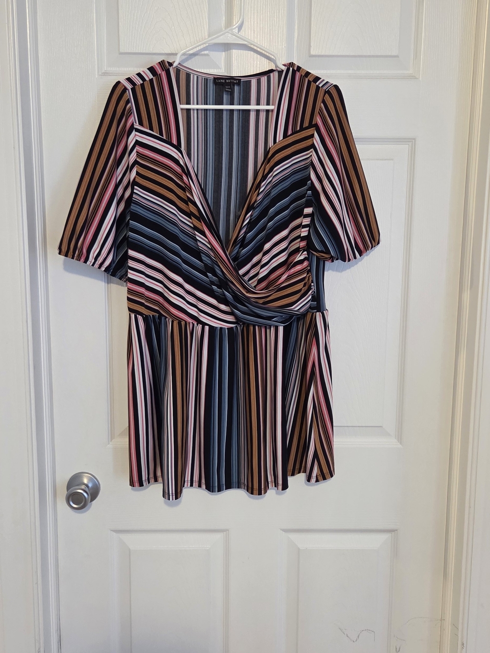 Lane Bryant Pink Black Brown Striped Wrap Tunic